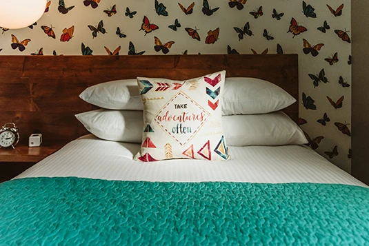 Room 10: Butter-fly Away, comfy bed and fluffy linens