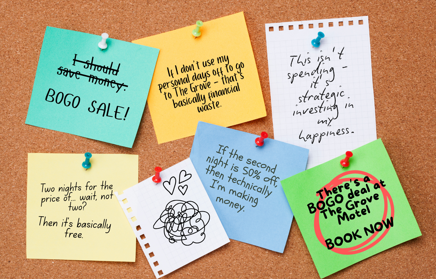 BOGO Offer, 50% OFF the second night at The Grove Motel