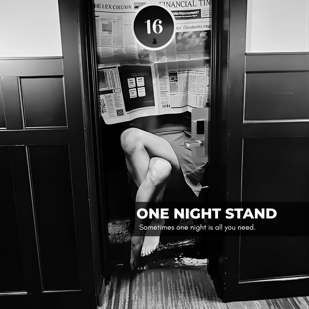 Black and white hotel hallway door graphic for The Grove Hotel One Night Stand Rate featuring moody Room 16 door and one-night weekend stay offer text.